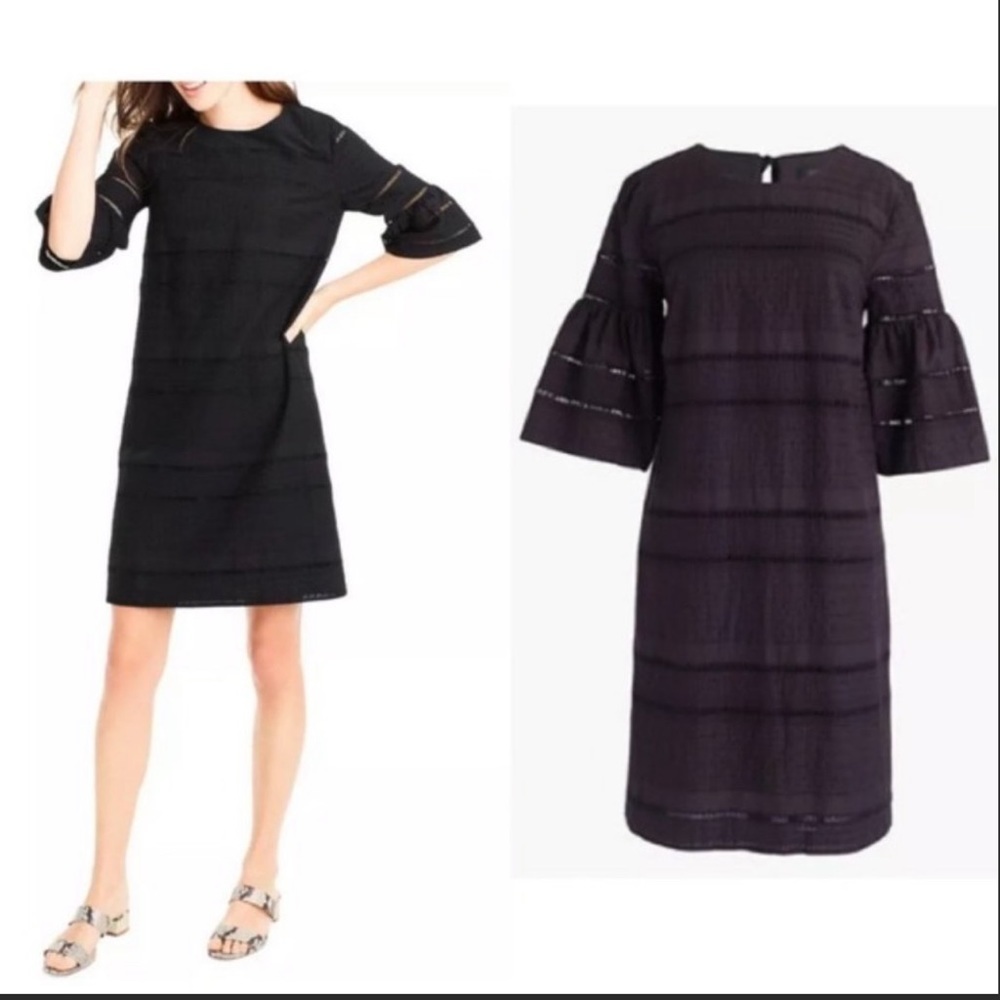 J.Crew Flutter Sleeve Eyelet Cotton Shift Dress in Black Size 2